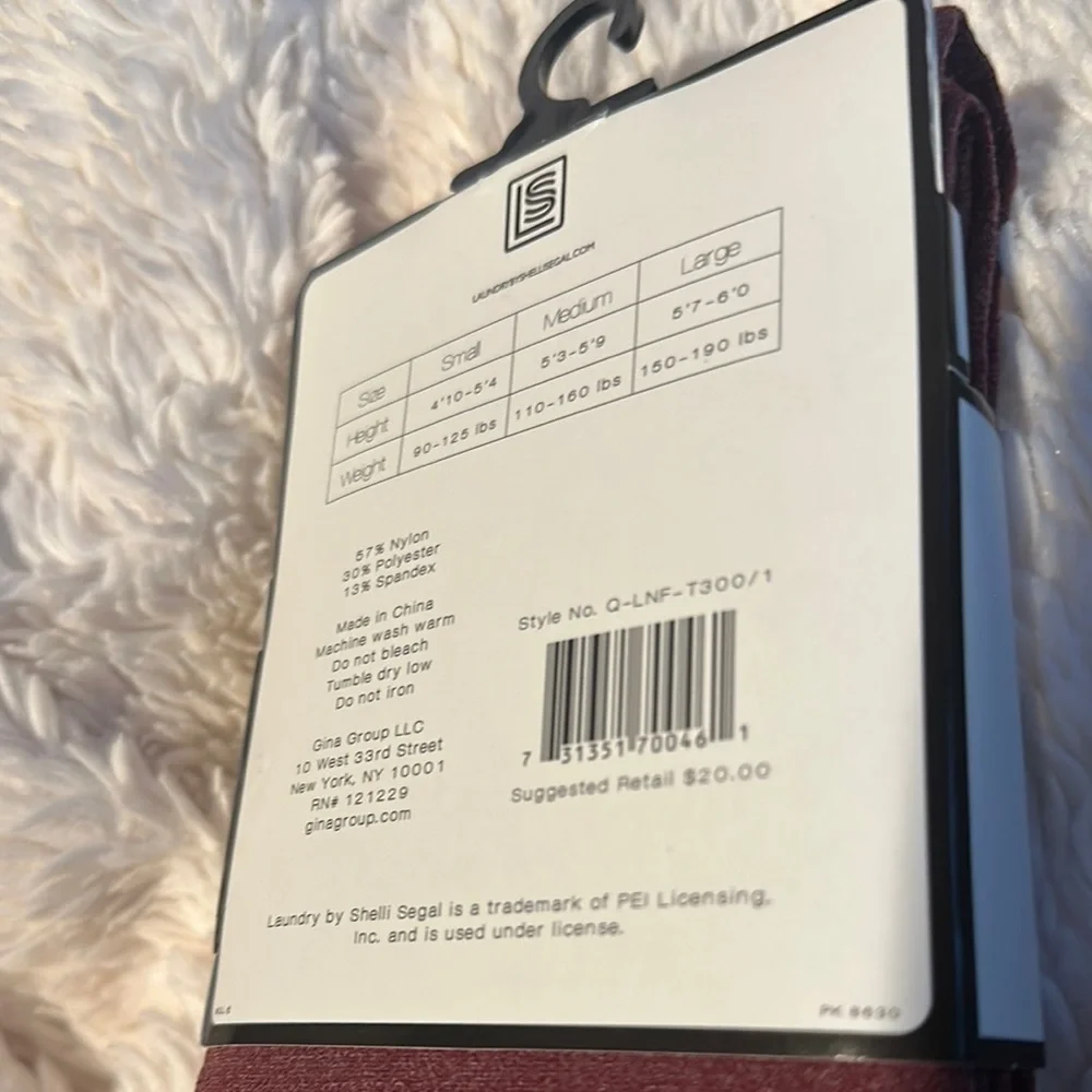 Laundry by Shelli Segal Heather Footed Tights Size L